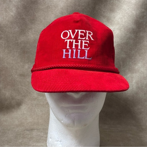 Vintage Red Corduroy “Over the hill” Strapback Trucker Hat Cap - Picture 1 of 6